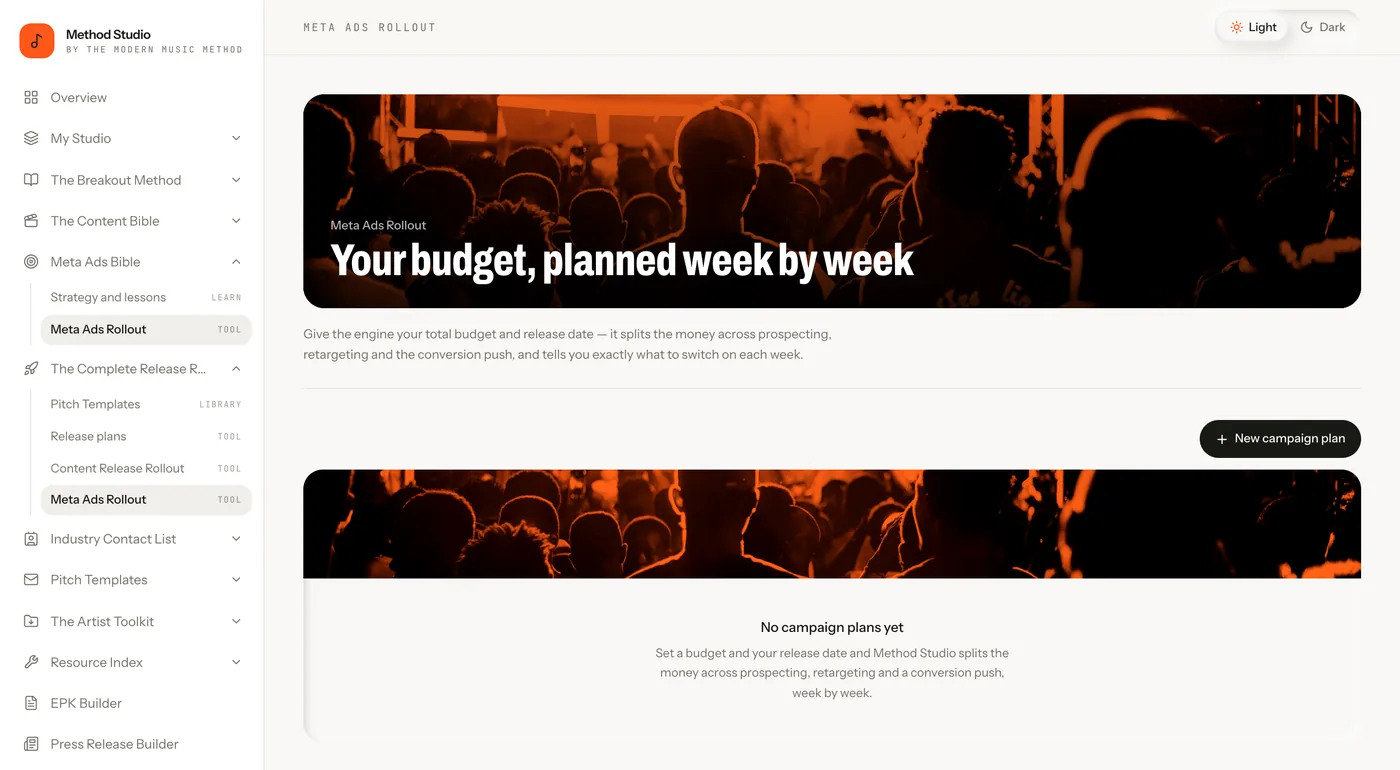 The Meta Ads Rollout planner in Method Studio