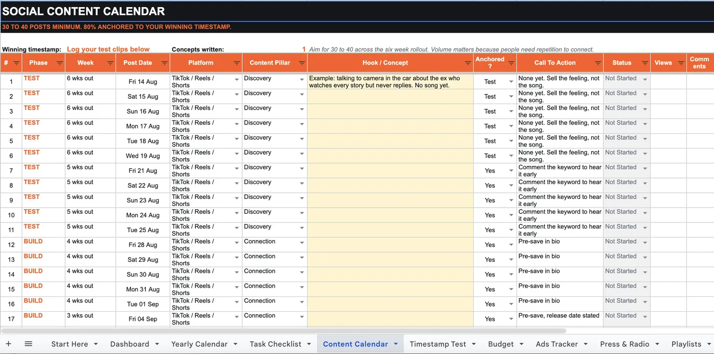 Social content calendar